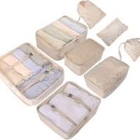 8er Set Koffer Organizer beige - mit Kosmetiktasche - Packtaschen - Packing Cubes - Reiseorganizer & Kleidertaschen für Reisen