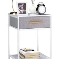 Bedside table marble look with shelf