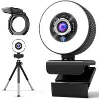 Kamera internetowa 2K z mikrofonem, kamery internetowe do transmisji na żywo AceScreen Full HD Facecam ze światłem pierścieniowy