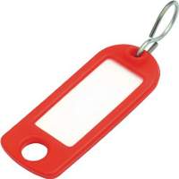 Schlüsselanhänger aus Weichplastik mit S-Haken rot mit Beschr.-streifen, 100St.