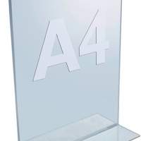 Tischaufsteller DIN A4 hoch, Acryl transparent, freistehend
