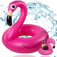 Flamingoring ca. 110 cm Schwimmring Flamingo aufblasbar Pool & Wasser mit Getränkehalter für Erwachsene & Kinder
