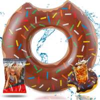 Aufblasbar Donut braun Ø 120 cm mit Biss Schwimmring Schwimmreifen Pool & Wasser, mit Getränkehalter für Erwachsene & Kinder